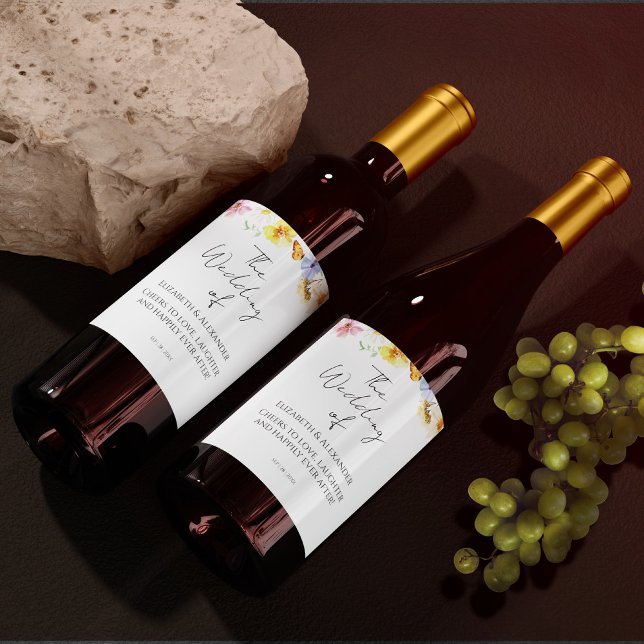 Colourful Wildflower | Boho Wedding Wine Label (Creator Uploaded)