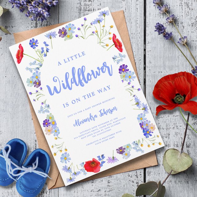 Colourful Wildflower Boy Baby Shower Invitation (A little wildflower boy baby shower invitation with watercolor spring summer florals)