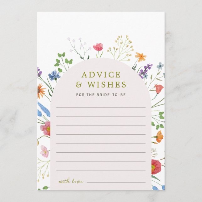 Colourful Wildflower Bridal Shower Advice Wishes Card (Front)