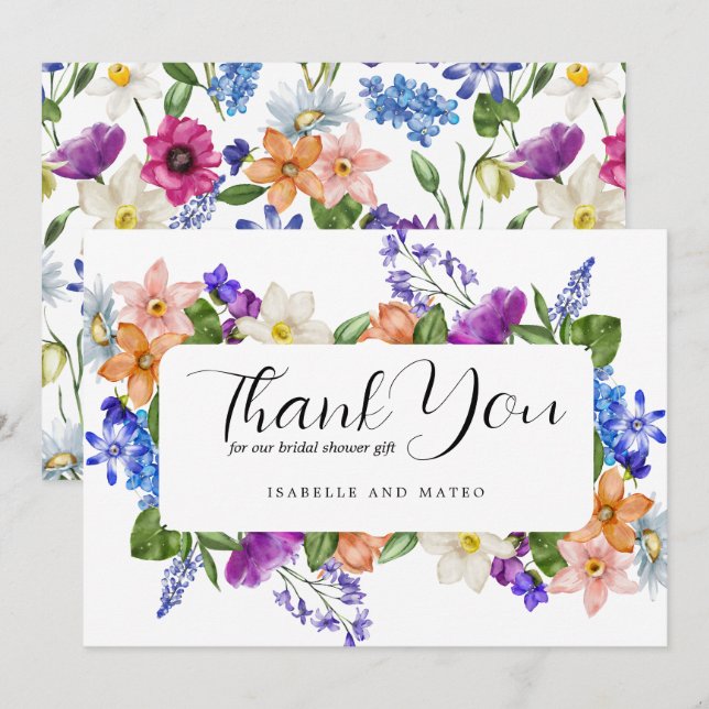Colourful Wildflower Bridal Shower Flat Thank You Card (Front/Back)