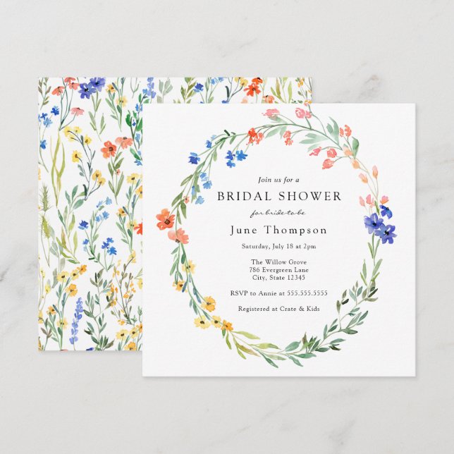 Colourful Wildflower Bridal Shower Invitation (Front/Back)