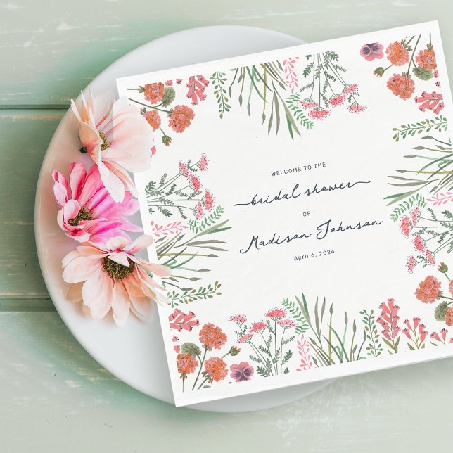 Colourful Wildflower Bridal Shower Invitation Napkin (Colorful Wildflower Bridal Shower Invitation Napkins)