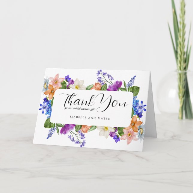 Colourful Wildflower Bridal Shower Thank You Card (Front)