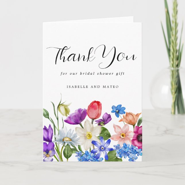 Colourful Wildflower Bridal Shower Thank You Card (Front)