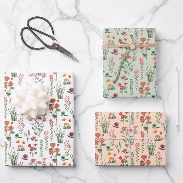 Colourful Wildflower Bridal Shower  Wrapping Paper Sheet (Front)