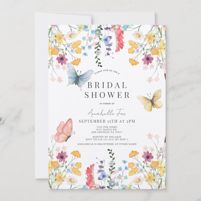 Colourful Wildflower & Butterfly Bridal Shower Invitation (Front)