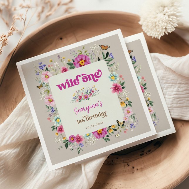 Colourful Wildflower Butterfly Wild One Birthday Napkin (Creator Uploaded)