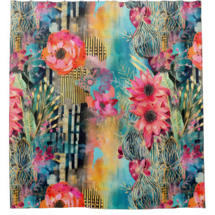 Colourful Wildflower Cactus Mix Shower Curtain