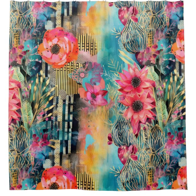 Colourful Wildflower Cactus Mix Shower Curtain (Front)