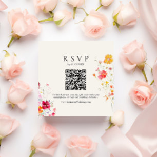 Colourful Wildflower Cream QR Code Wedding RSVP Enclosure Card