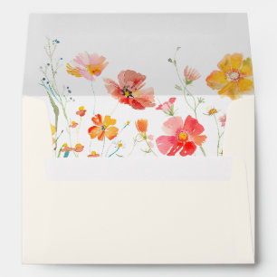 Colourful Wildflower Cream Wedding Envelope