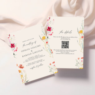 Colourful Wildflower Cream Wedding QR Code Invitation