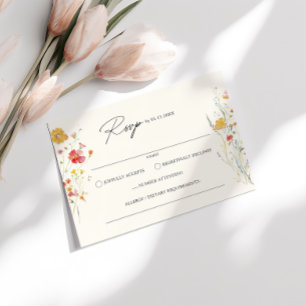 Colourful Wildflower Cream Wedding RSVP  Enclosure Card