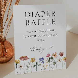 Colourful Wildflower Diaper Raffle Baby Shower Pedestal Sign