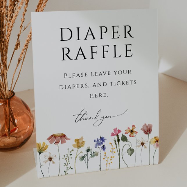 Colourful Wildflower Diaper Raffle Baby Shower Pedestal Sign (Creator Uploaded)