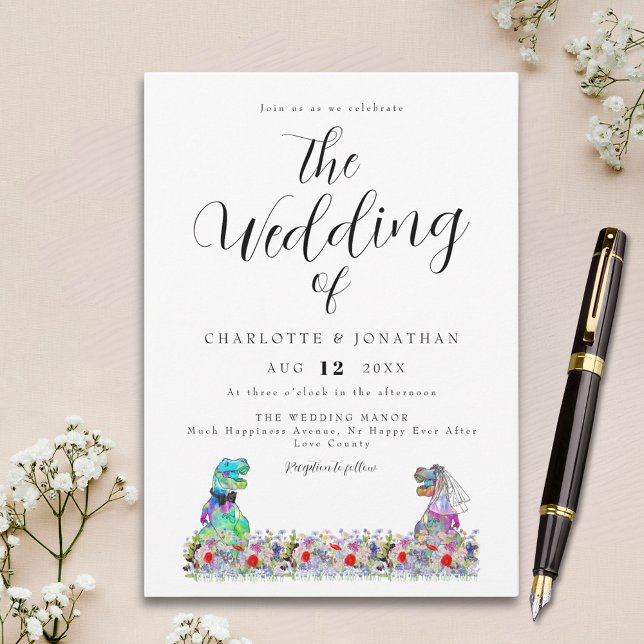 Colourful Wildflower Dinosaur Theme Invitation (Elegant colorful wildflower dinosaur theme wedding invitation)