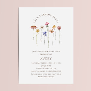 Colourful Wildflower Eighth Birthday Party Invitation