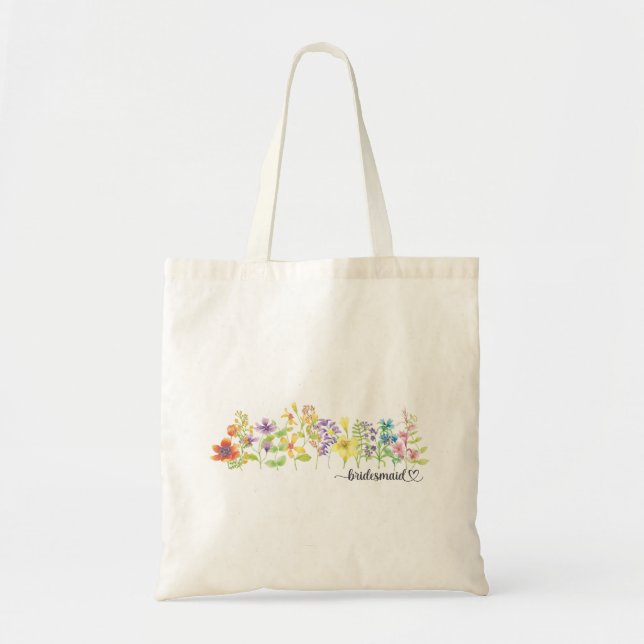 Colourful Wildflower Elegant Bridesmaid Tote Bag (Front)