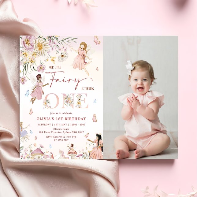 Colourful Wildflower Fairy 1st Birthday Photo Invitation (Creator Uploaded)