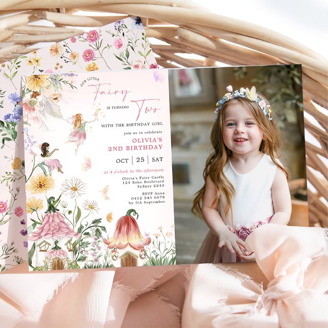 Colourful Wildflower Fairy 2nd Birthday Photo  Invitation (Creator Uploaded)