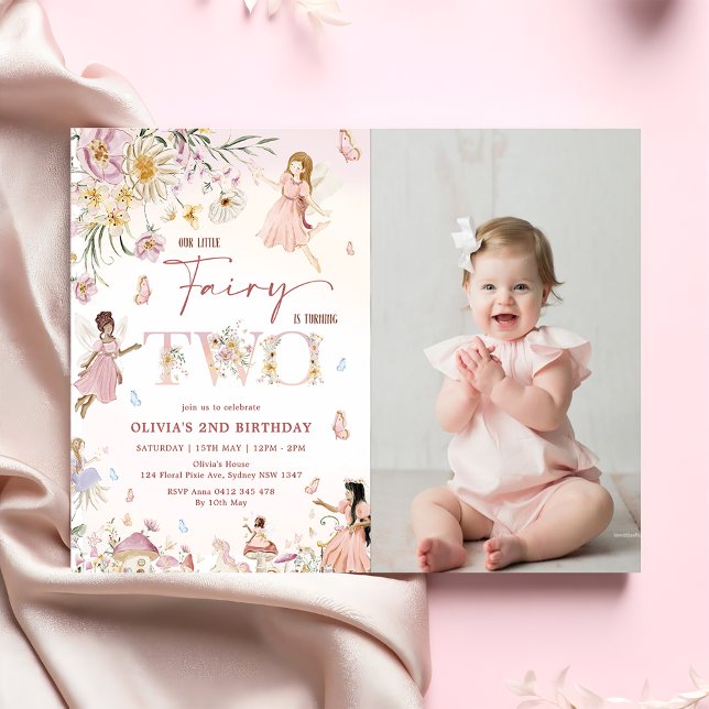 Colourful Wildflower Fairy 2nd Birthday Photo Invitation (Creator Uploaded)