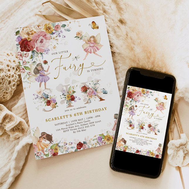 Colourful Wildflower Fairy Princess 6th Birthday Invitation (Creator Uploaded)