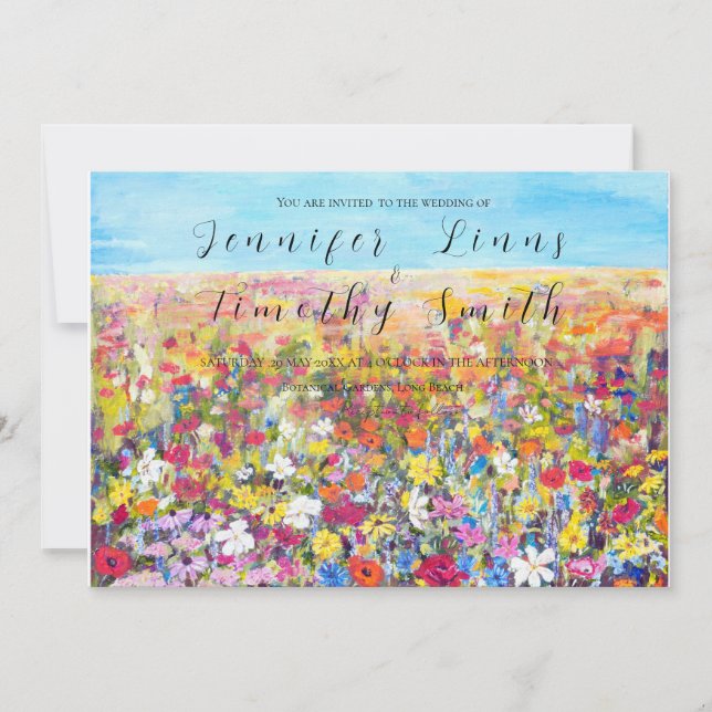 colourful wildflower field oil painting  invitation (Front)