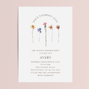 Colourful Wildflower Fifth Birthday Party Invitation