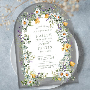 Colourful Wildflower Floral Arched Spring Wedding Acrylic Invitations