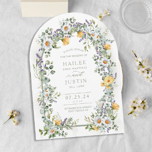 Colourful Wildflower Floral Arched Spring Wedding Invitation