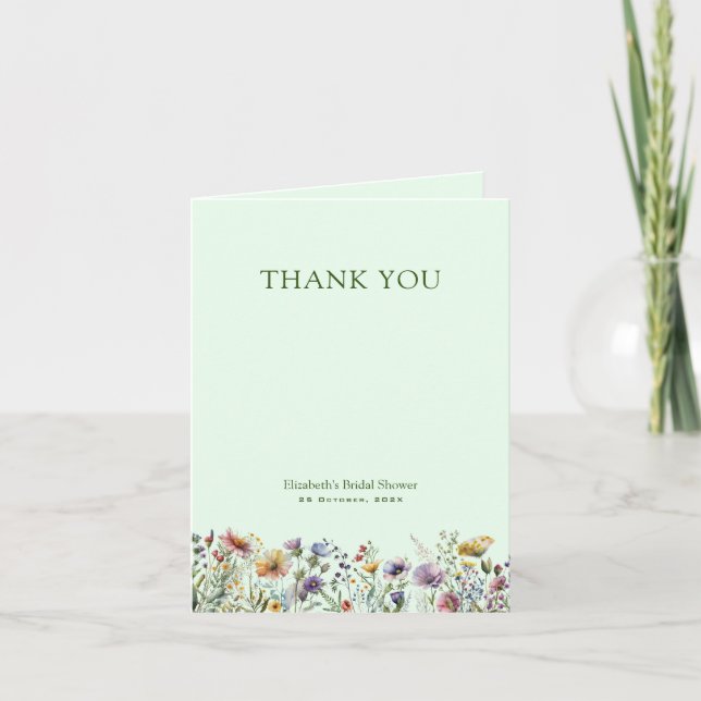 Colourful Wildflower Floral Bridal Shower Thank You Card (Front)
