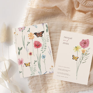 Colourful Wildflower Floral Butterfly Wedding Invitation
