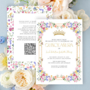 Colourful Wildflower Floral Garden QR Quinceañera Invitation