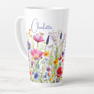 Colourful Wildflower Floral Personalised Name Latte Mug