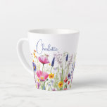Colourful Wildflower Floral Personalised Name Latte Mug<br><div class="desc">Colourful Wildflower Floral Personalised Name Latte Mug features your custom personalised name in modern calligraphy script typography. Perfect for school,  work,  sports and home. Give a personalised gift for Christmas,  birthday,  holidays,  Mothers' Day to mum,  sister,  best friends,  teachers and more. Designed by Evco Studio www.zazzle.com/store/evcostudio</div>