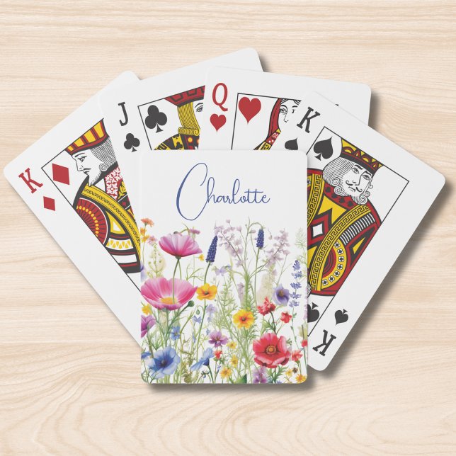 Colourful Wildflower Floral Personalised Name Playing Cards (Creator Uploaded)