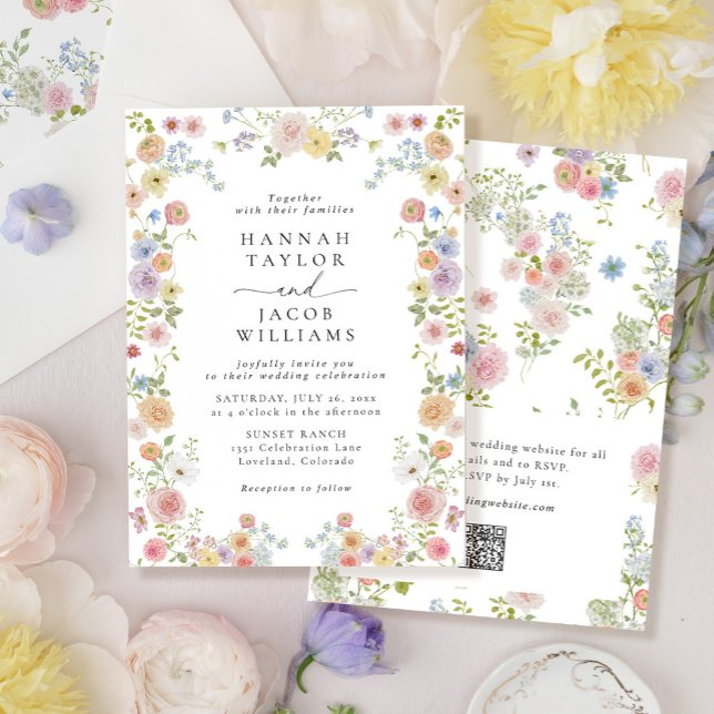 Colourful Wildflower Floral QR Code Wedding Invitation (Creator Uploaded)