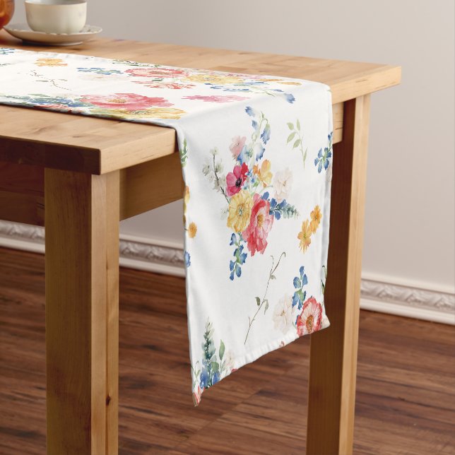 Colourful Wildflower Floral Short Table Runner (In Situ)