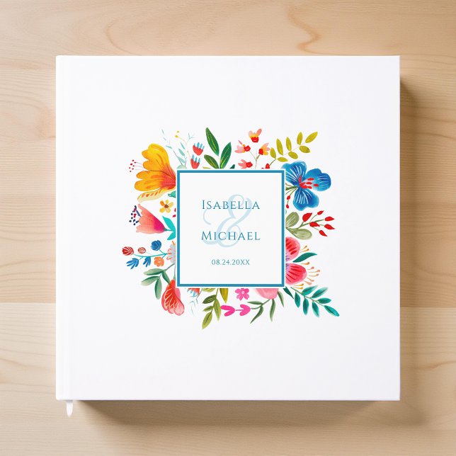 Colourful Wildflower Floral Watercolor Wedding Guest Book (Creator Uploaded)