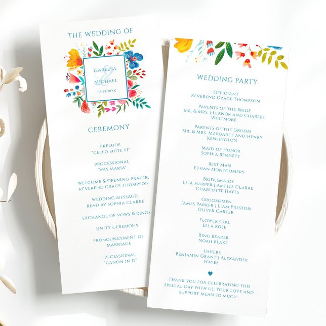 Colourful Wildflower Floral Watercolor Wedding  Programme (Creator Uploaded)