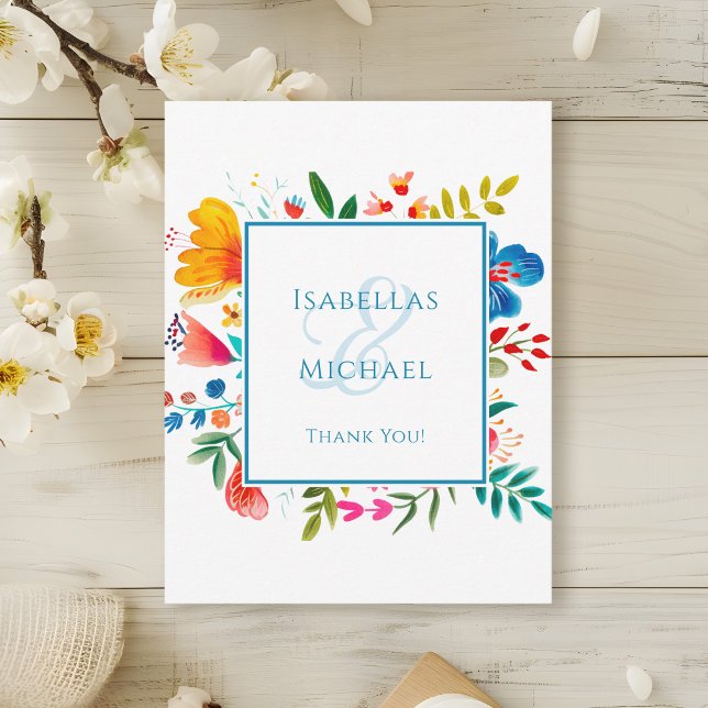 Colourful Wildflower Floral Watercolor Wedding Thank You Card (Creator Uploaded)