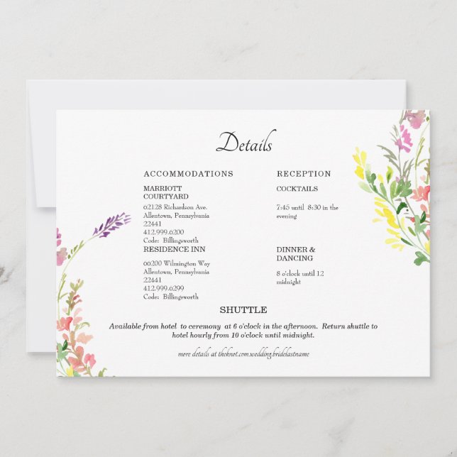 Colourful Wildflower  Floral Wedding Detail  Invitation (Front)