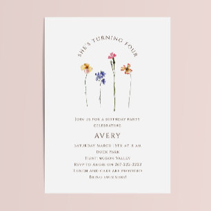 Colourful Wildflower Fourth Birthday Party Invitation