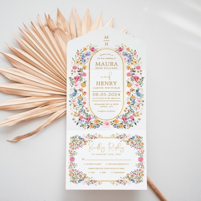 Colourful Wildflower Garden Backyard Wedding Party All In One Invitation (Creator Uploaded)