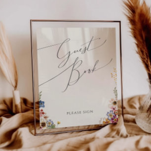 Colourful Wildflower Garden Beige Guest Book Sig