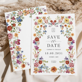 Colourful Wildflower Garden Classy Wedding Monogra Save The Date
