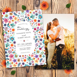 Colourful Wildflower Garden Elegant Wedding Photo Invitation