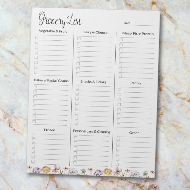 Colourful Wildflower Garden Grocery List Notepad (Close up)