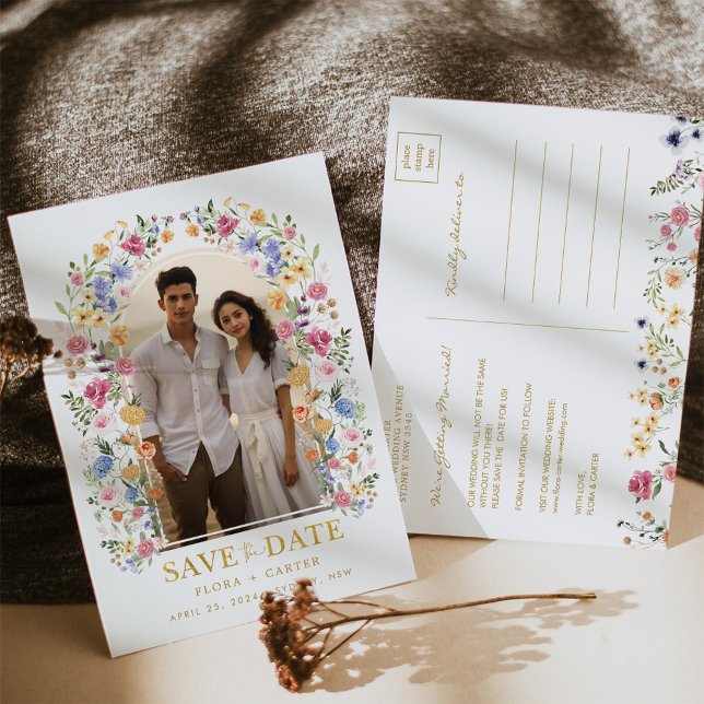 Colourful Wildflower Garden Photo Save the Date Announcement Postcard (Creator Uploaded)