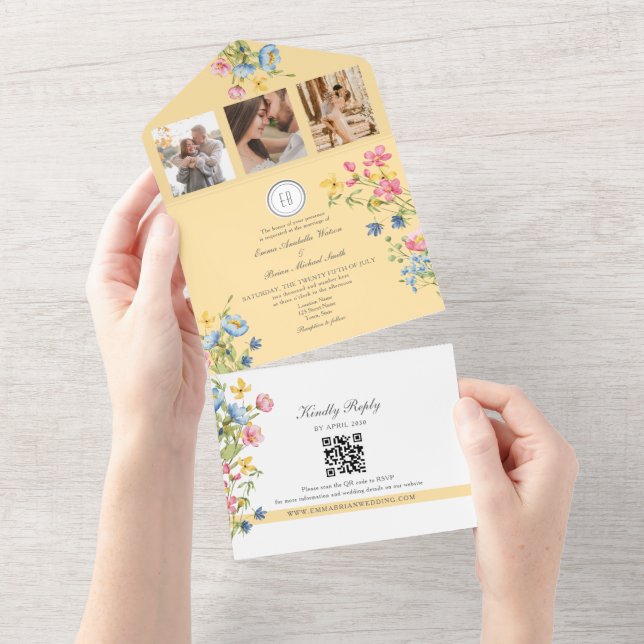 Colourful Wildflower Garden Wedding All In One Invitation (Tearaway)